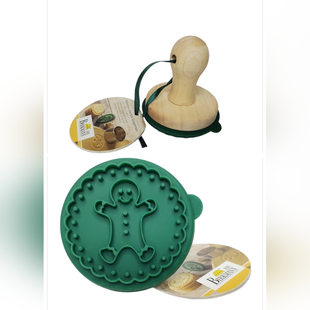 Birkmann Gingerbread Man Cookie Stamp Green With Wood Handle